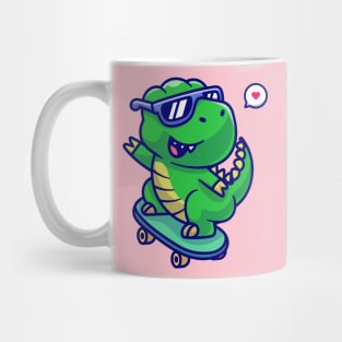 Cute Dino Playing Skateboard Cartoon Mug